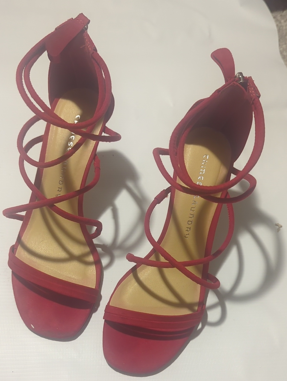 Chines Laundry Red Strappy Heels with Zipper